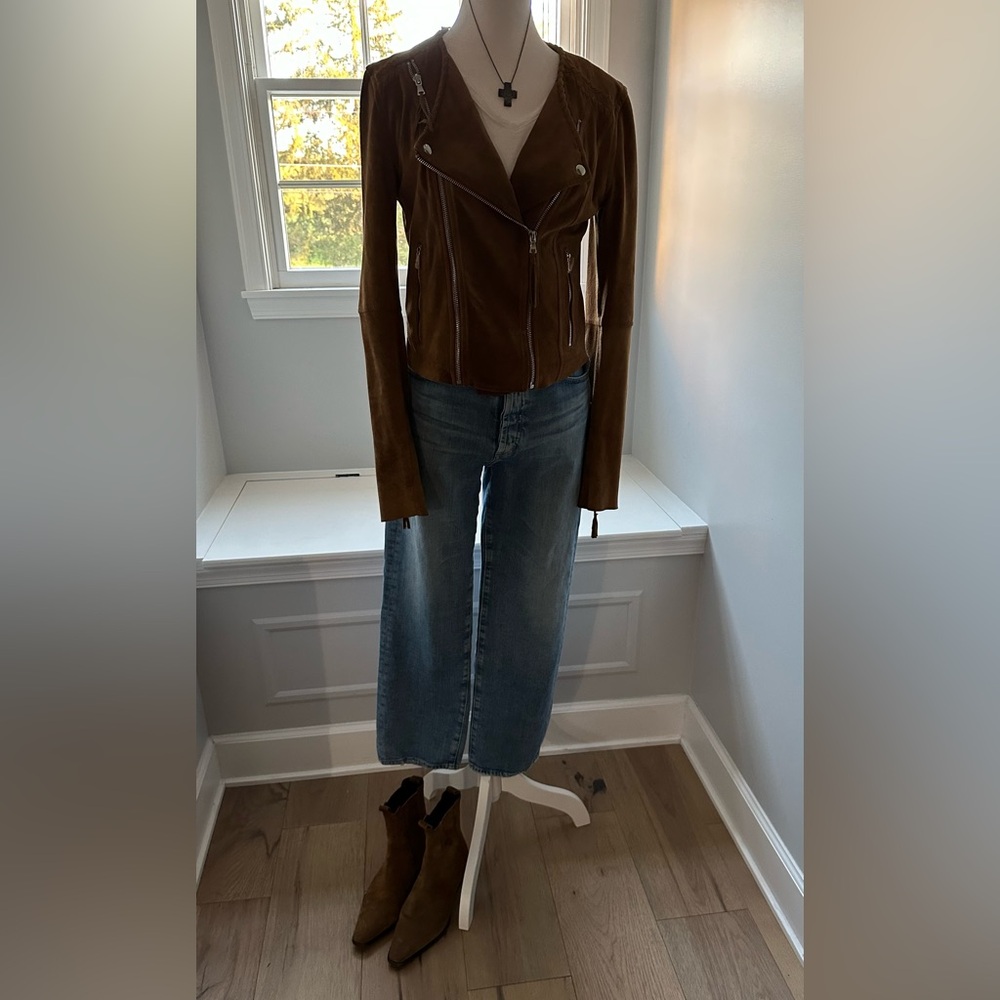PAIGE Tobacco Color Suede Moto Jacket - Picture 12 of 16